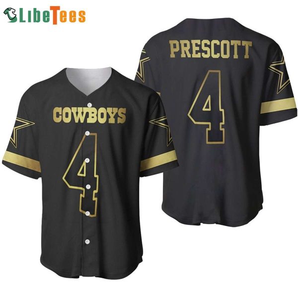 Dallas Cowboys Baseball Jersey, Dak Prescott Black Golden, Unique Dallas Cowboys Gifts