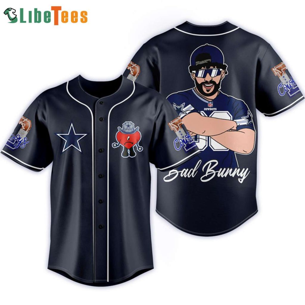 Dallas Cowboys Baseball Jersey, Navy Blue Bad Bunny, Cowboys Fans Gifts