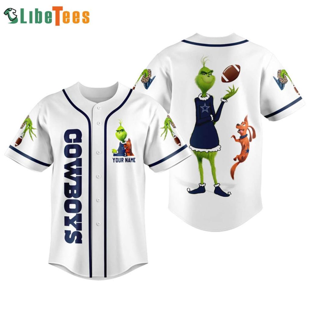Dallas Cowboys Baseball Jersey, Personalized Cowboys Grinch With Ball, Cowboys Gifts