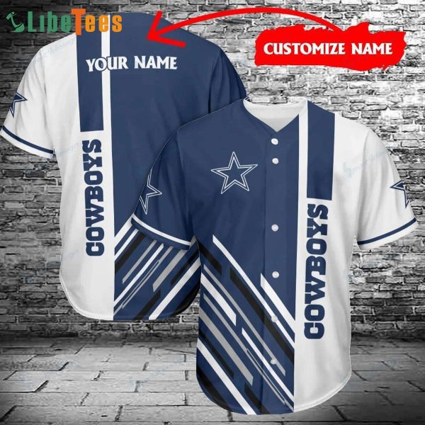 Dallas Cowboys Baseball Jersey, Personalized Cowboys White And Bue, Cowboys Gifts