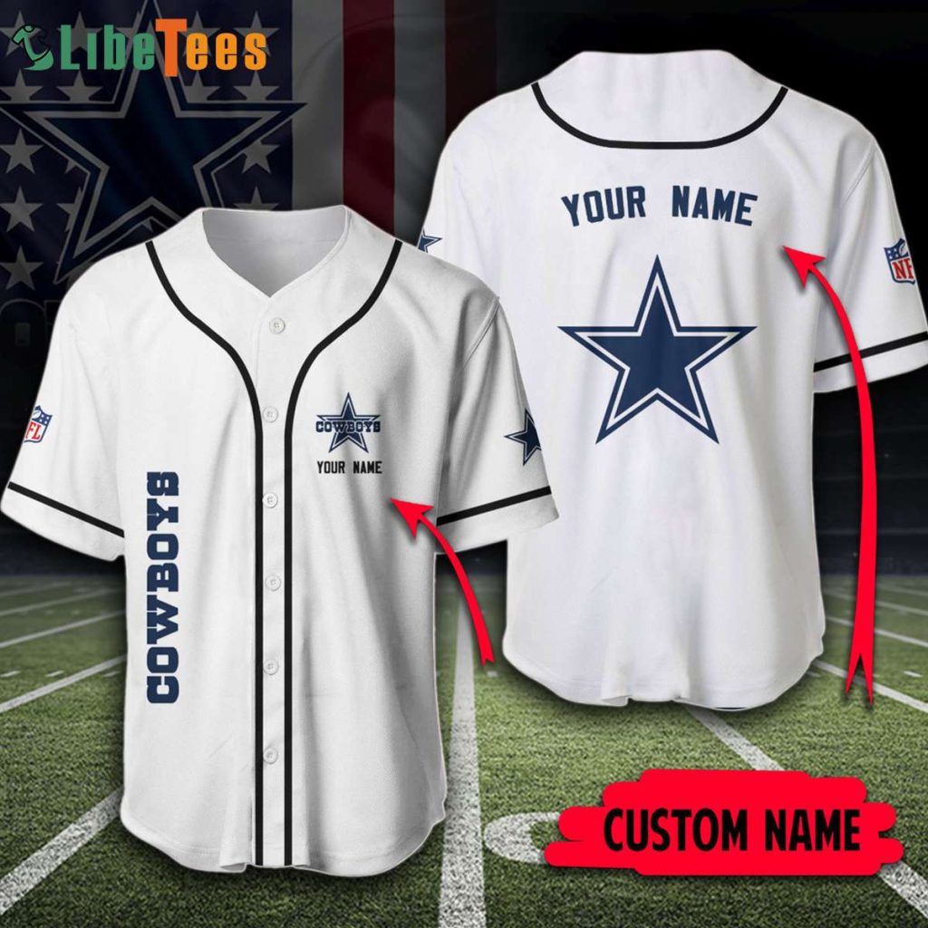 Dallas Cowboys Baseball Jersey, Personalized Cowboys White, Cowboys Fans Gifts