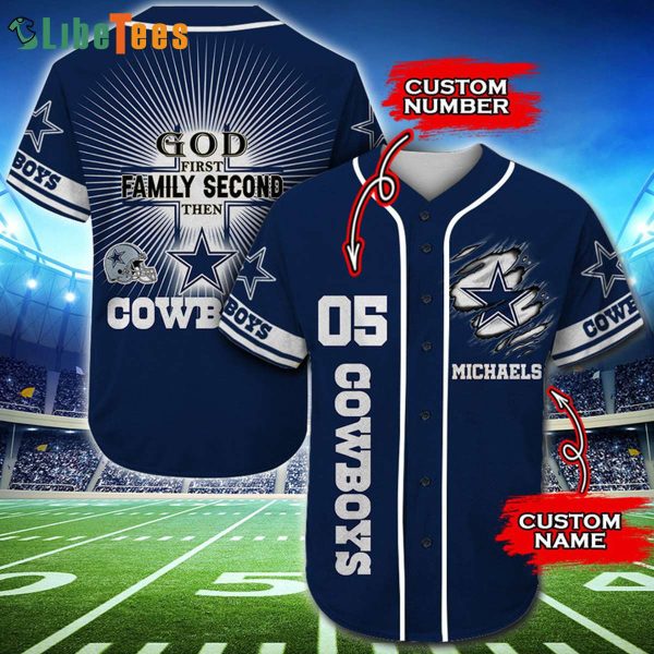 Dallas Cowboys Baseball Jersey, Personalized God First Family Second, Unique Dallas Cowboys Gifts