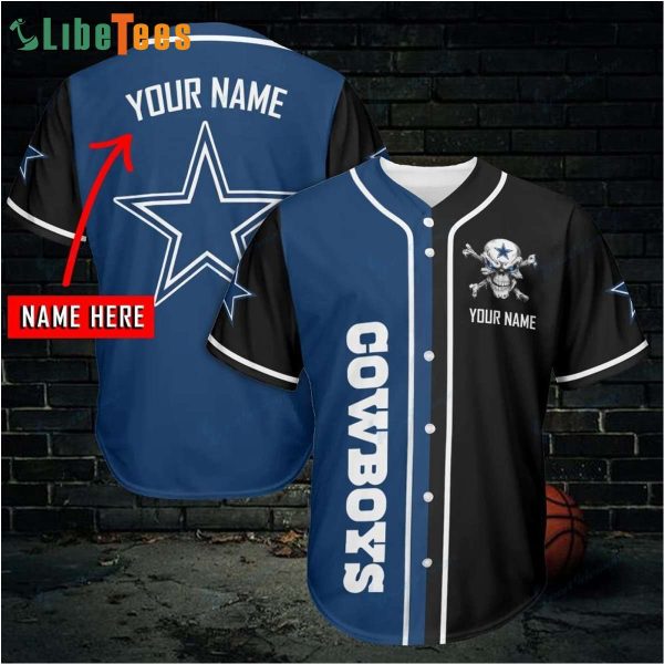 Dallas Cowboys Baseball Jersey, Personalized Name Cowboys And Skull, Cowboys Gifts