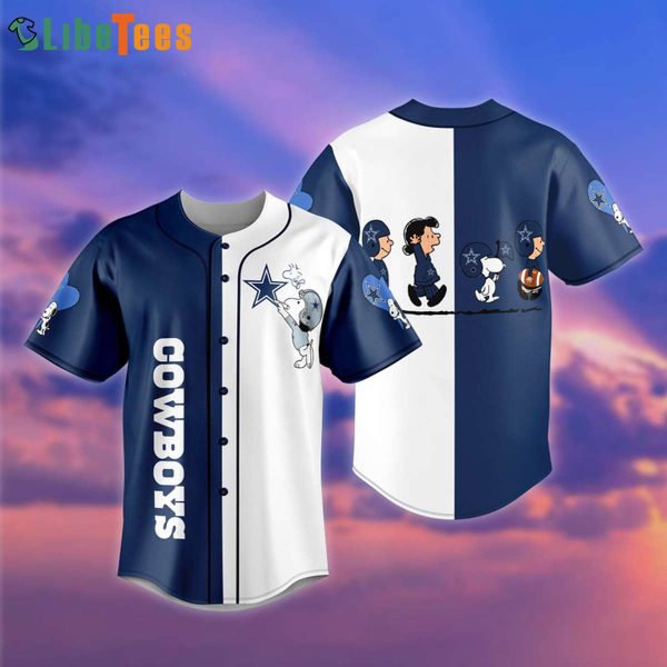 Dallas Cowboys Baseball Jersey, White And Blue Cowboys Snoopy And Friends, Cowboys Gifts