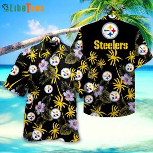 NFL Pittsburgh Steelers Logo And Hibiscus Flower  Hawaiin Shirt