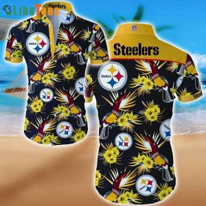 NFL Pittsburgh Steelers Logo Birds Flowers Graphic Steelers Hawaiian Shirt