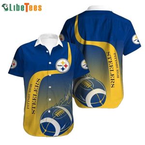 NFL Pittsburgh Steelers Logo Blue Yellow And Rugby Hawaiian Shirt