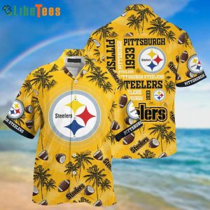 NFL Pittsburgh Steelers Logo Coconut And Tree Pattern Hawaiian Shirt