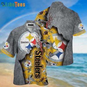 NFL Pittsburgh Steelers Logo Grey Golden Hawaiian Shirt
