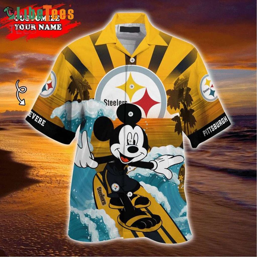 NFL Pittsburgh Steelers Logo Mickey Mouse Surfboard Steelers Hawaiian Shirt