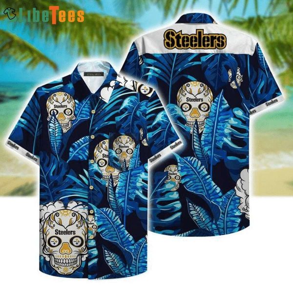 NFL Pittsburgh Steelers Logo Skull And Leafs Pattern Steelers Hawaiian Shirt