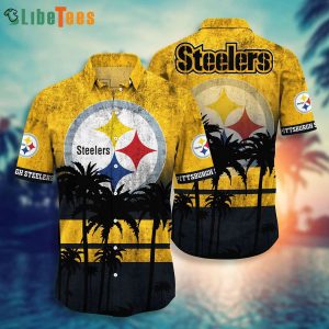 NFL Pittsburgh Steelers Logo Yellow And Black Coconut Tree, Steelers Hawaiian Shirt