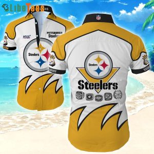 NFL Pittsburgh Steelers Logo Yellow And White Steelers Hawaiian Shirt