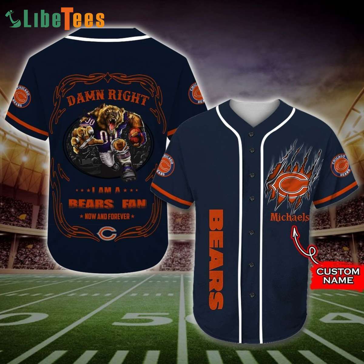 Custom Number And Name NFL Chicago Bears Logo Hello Kitty Baseball Jersey  Shirt - Banantees