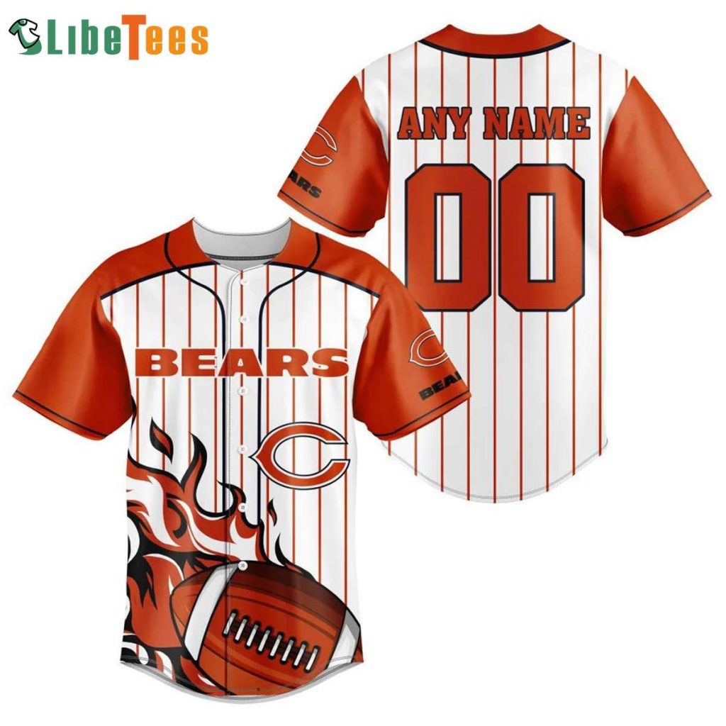 Personalized Chicago Bears Baseball Jersey Orange White Fire Rugby, Chicago Bear Gift Ideas