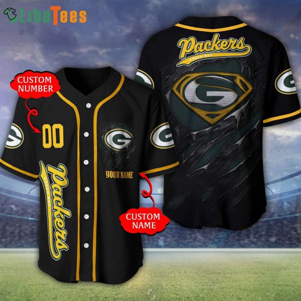 Personalized Green Bay Packers Baseball Jersey Black Logo