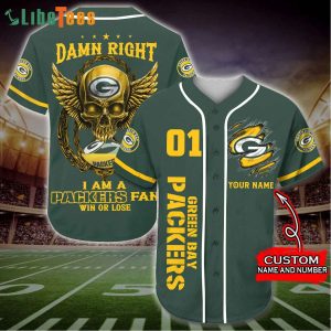 Personalized Green Bay Packers Baseball Jersey Golden Skull