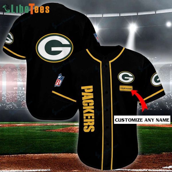 Personalized Green Bay Packers Baseball Jersey Simple Black Design