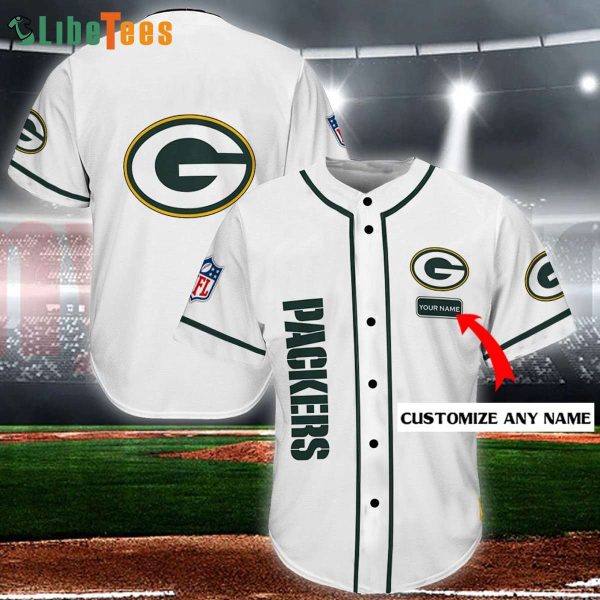 Personalized Green Bay Packers Baseball Jersey Simple White Design