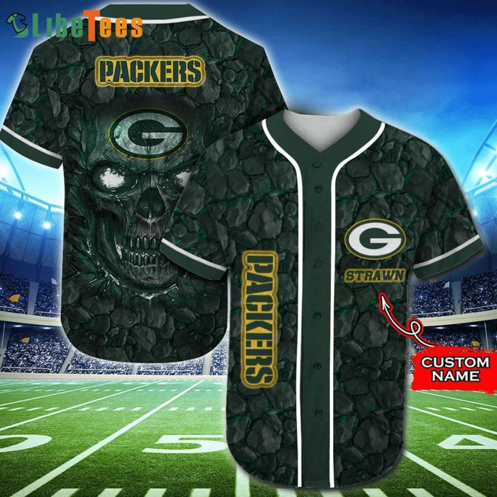 Personalized Green Bay Packers Baseball Jersey Skull And Logo