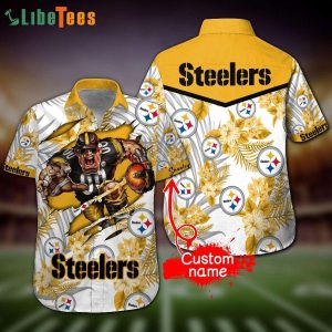 Personalized NFL Pittsburgh Steelers Logo Mascot And Flowers Graphic Steelers Hawaiian Shirt