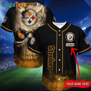 Personalized Skull and Flame Graphic Steelers Baseball Jersey