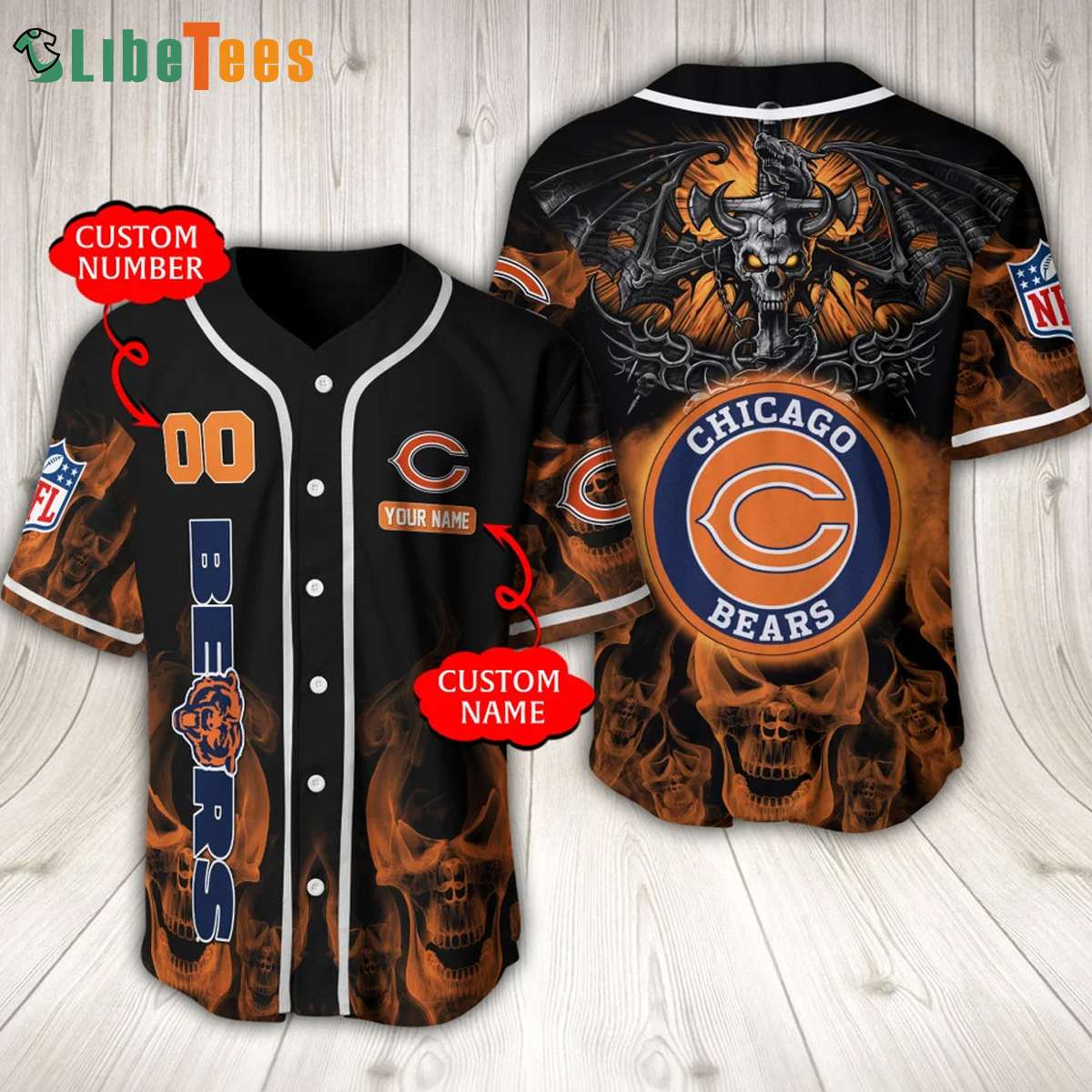 Chicago Bears Custom NFL Jersey Skull Personalized Baseball Jersey - The  best gifts are made with Love