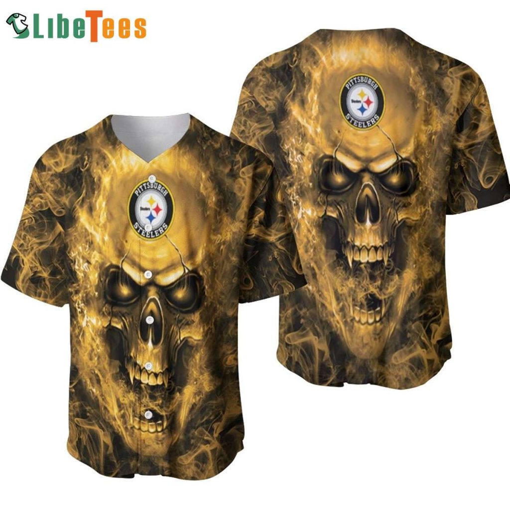 Skull In Flames Graphic Pittsburgh Steelers Baseball Jersey