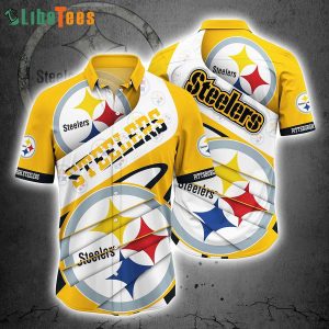 White Yellow NFL Pittsburgh Steelers Logo, Steelers Hawaiian Shirt