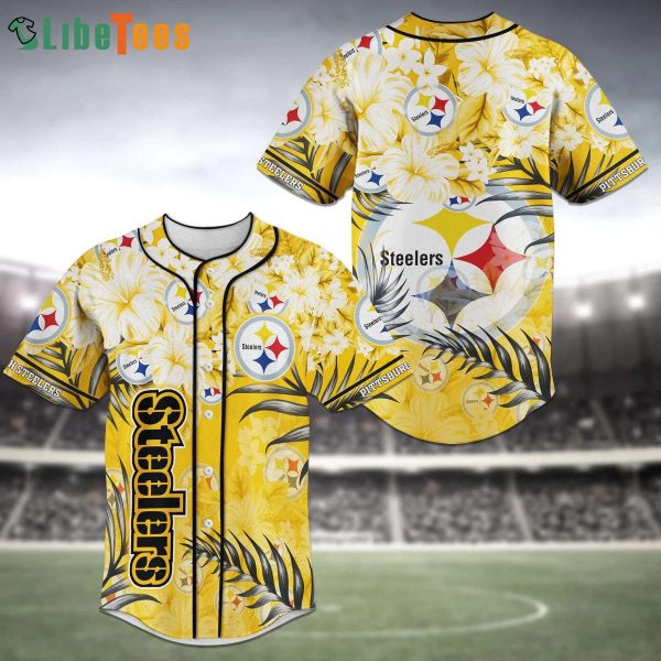 Yellow Flower And Logo Pattern Steelers Baseball Jersey