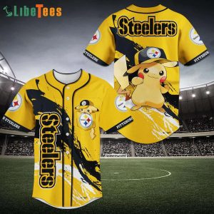 Yellow Pikachu And Logo Steelers Baseball Jersey