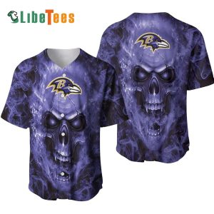 Baltimore Ravens Baseball Jersey, Skull In Flame