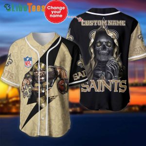 Custom Name New Orleans Saints Baseball Jersey Skull