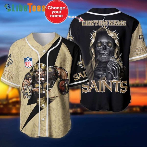 Custom Name New Orleans Saints Baseball Jersey Skull