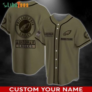 Custom Name Philadelphia Eagles Baseball Jersey Army Green
