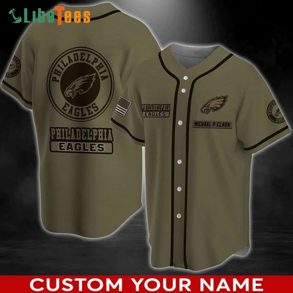 Custom Name Philadelphia Eagles Baseball Jersey Army Green