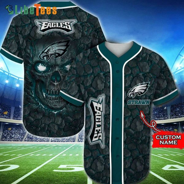 Custom Name Philadelphia Eagles Baseball Jersey Skull Rock