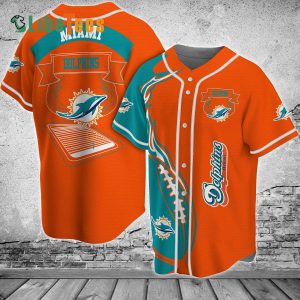 Miami Dolphins Baseball Jersey, Orange Fire Rugby Graphic