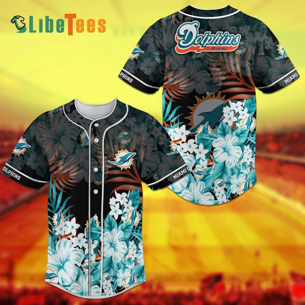 Miami Dolphins Baseball Jersey, Palm And Flower Graphic