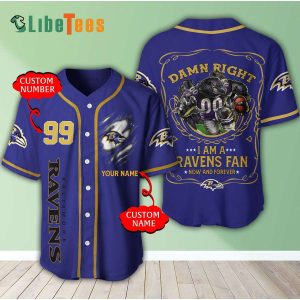 Personalized Baltimore Ravens Baseball Jersey, Mascot Damn Right