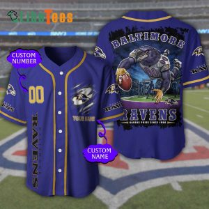 Personalized Baltimore Ravens Baseball Jersey, Mascot Plays Rugby