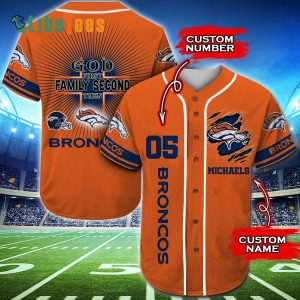 Personalized Denver Broncos Baseball Jersey, God First Family Second