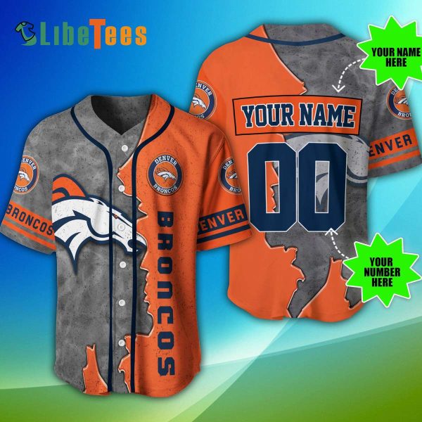 Personalized Denver Broncos Baseball Jersey, Gray Orange Logo Graphic