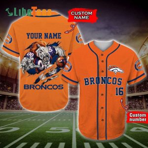 Personalized Denver Broncos Baseball Jersey, Mascot Graphic