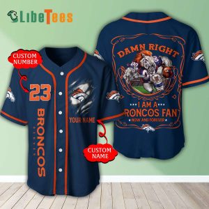 Personalized Denver Broncos Baseball Jersey, Navy Blue Mascot
