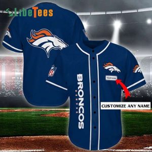Personalized Denver Broncos Baseball Jersey, Simple Navy Blue Design