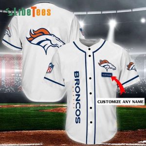Personalized Denver Broncos Baseball Jersey, Simple White Design