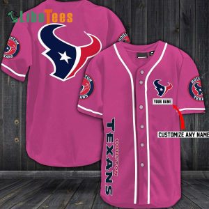 Personalized Houston Texans Baseball Jersey, Simple Pink Design