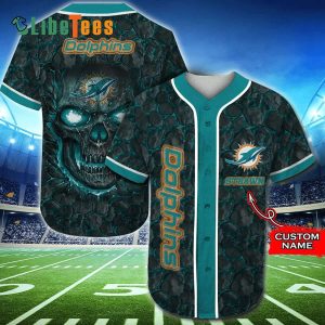 Personalized Miami Dolphins Baseball Jersey, Cool Skull