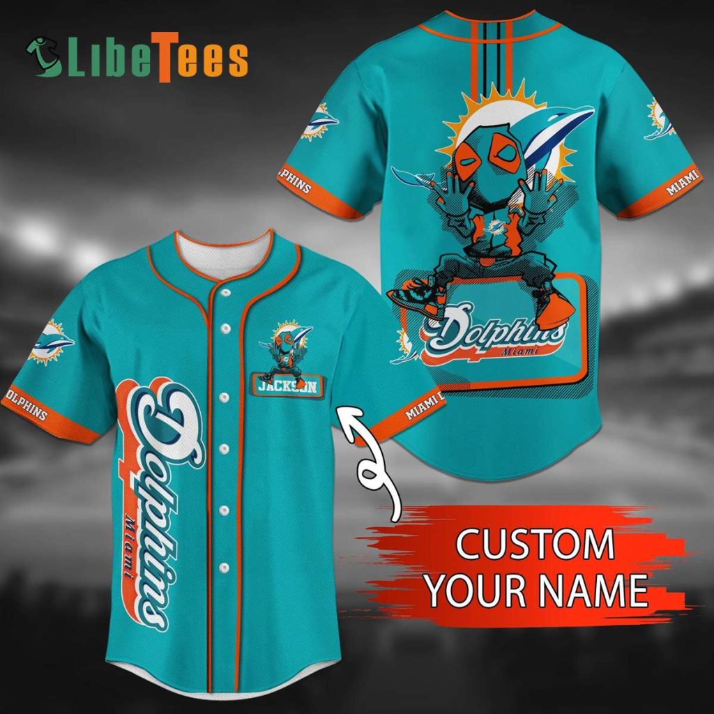 Personalized Miami Dolphins Baseball Jersey, Deadpool